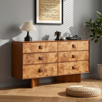 Commode à 6 tiroirs en bois style rétro du milieu du siècle, texture écorce d'arbre vintage, meuble de rangement pour chambre à coucher