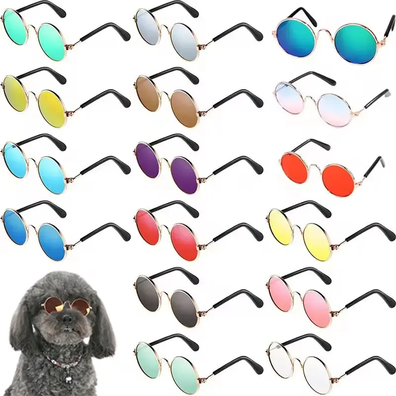 Juice Pet verano clásico divertido accesorios para mascotas Cosplay fiesta Retro mascota gafas de sol redondas Metal gato perro gafas de sol