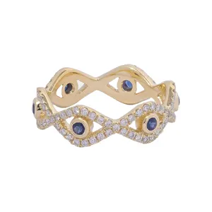 Gemnel Nhà Máy Bán Buôn 925 Sterling Silver Gold Vermeil Evil Eye Kim Cương Và Sapphire Nhẫn Cho Phụ Nữ