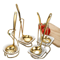 Ensemble bol carré double et porte-cuillère-or