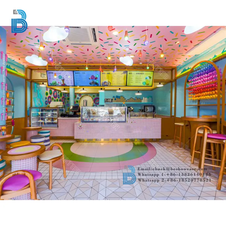 Expositor Interior de tienda de dulces, muebles de diseño colorido, escaparate de tienda de Chocolate