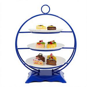 Huadison équipement de restauration <span class=keywords><strong>Buffet</strong></span> outils de gâteau de mariage plateau d'affichage en céramique support de gâteau en céramique de mariage présentoir à 3 niveaux - Product Image 1