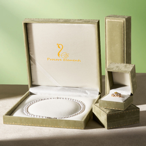 Boîtes d'emballage de bijoux en microfibre de luxe personnalisées avec logo, en velours vert et <span class=keywords><strong>rose</strong></span>, pour bagues et colliers, avec surpiqûres - Product Image 5