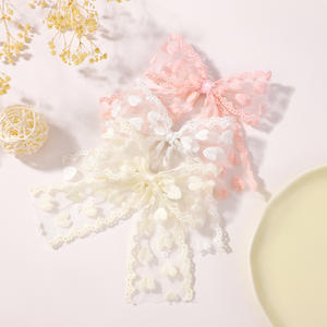 กิ๊บติดผมลูกไม้ปักลายสำหรับเด็กผู้หญิงสีชมพูหวานขนาด5.1นิ้วกิ๊บติดผมรูปโบว์ใหญ่หรูหราเครื่องประดับผมสำหรับเด็ก - Product Image 2