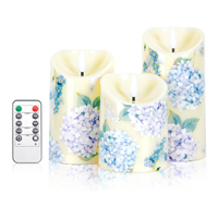 Lot de 3 bougies LED sans flamme Hortensia, centre de table imprimé, télécommande, minuterie, écologiques, décoration intérieure, décorations de Noël