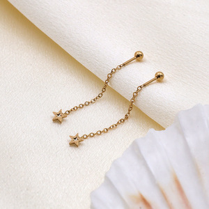 Star Stud Earrings Gold Chain Geometric Design Korean Style Fashion Jewelry - Product Image 4