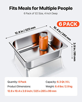 OV0006 6er-Pack Edelstahl-Dampfgarbehälter, 1/2 Größe Tischdampfbehälter, 4 Zoll Tiefe Anti-Klemm-Technologie Gastronomiebedarf Catering-Aufbewahrung