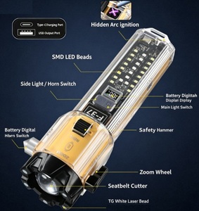 Lampe Torche LED Multifonction 10W Haute Puissance avec Alarme, Haut-Parleur, Marteau et Coupe-Ceinture pour Auto-Défense - Product Image 3
