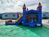 Château gonflable commercial double piste Midnight Combo en PVC avec toboggan et zone de saut, certifié CE, garantie 3 ans