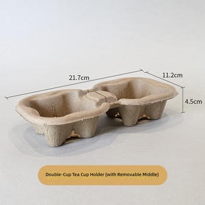 Porte-gobelets et gobelets en <span class=keywords><strong>pulpe</strong></span> biodégradables jetables, supports de gobelets simples et doubles pour thé à bulles, café à emporter, vaisselle - Product Image 3