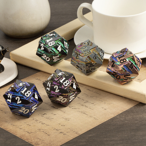 Vente en gros usine : <span class=keywords><strong>Dés</strong></span> de jeu <span class=keywords><strong>géants</strong></span> en métal D20 de 33 mm, <span class=keywords><strong>dés</strong></span> D&D à 20 faces, <span class=keywords><strong>dés</strong></span> D&D arc-en-ciel à rayures violettes, vertes et bleues - Product Image 6