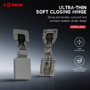 Consun mềm đóng cửa nhà bếp 4D có thể điều chỉnh bản lề màu đen siêu mỏng pivot giấu mềm đóng cửa tủ đồ nội thất bản lề - Product Image 2