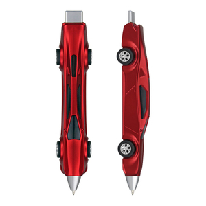 Stylo bille en plastique personnalisé en forme de voiture de course avec roues pivotantes, stylo fantaisie en forme de véhicule avec revêtement métallique - Product Image 6