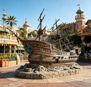 Sculpture moderne en résine d'un grand ange sur un <span class=keywords><strong>bateau</strong></span> <span class=keywords><strong>pirate</strong></span>, voiles rayées bleues, imperméable, peinte à la main, pour la décoration de parcs à thème d'Halloween - Product Image 1