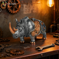 Statue de rhinocéros mécanique artisanale Steampunk Art Déco, figurine d'engrenage industriel, sculpture animale vintage, décoration de bureau à domicile