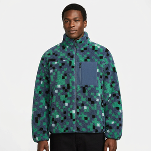 Men's Geometric Print <b>Fleece</b> <b>Jacket</b> Stand Collar Full Zipper Windproof <b>Thick</b> Winter Casual Outerwear - Product Image 1
