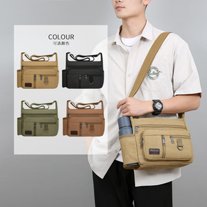 Nouveau sac à bandoulière en toile de grande capacité pour hommes, sac à bandoulière avec plusieurs poches pour les déplacements quotidiens et les voyages, kaki - Product Image 2