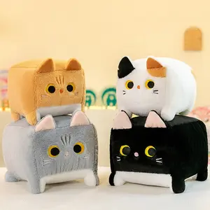 Nuevo diseño encantador gato cuadrado juguetes de peluche pequeño lindo gatito cuadrado juego de niños suave ojos grandes gato animal juguetes de peluche