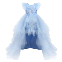 Robe de soirée formelle pour filles Hidehanky, col rond, bleu ciel, style princesse, longue, avec appliques en dentelle, volants en tulle et fleurs, pour 6 ans, costume de fête, ODM