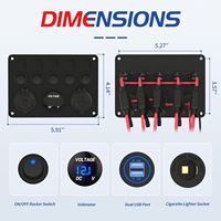 Voltmètre numérique 12V, prise allume-cigare, LED bleue, chargeur USB 4.8A, panneau de commutation à 5 interrupteurs pour voiture, bateau, marine