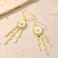 Boucles d'oreilles élégantes en argent véritable S925 avec zircon cubique et coquille de nacre blanche, style pompon, pour femme
