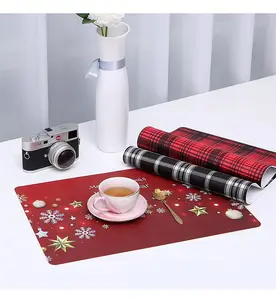 Ready stock wholesale heat insulation western food mat beautiful leather Christmas table coaster