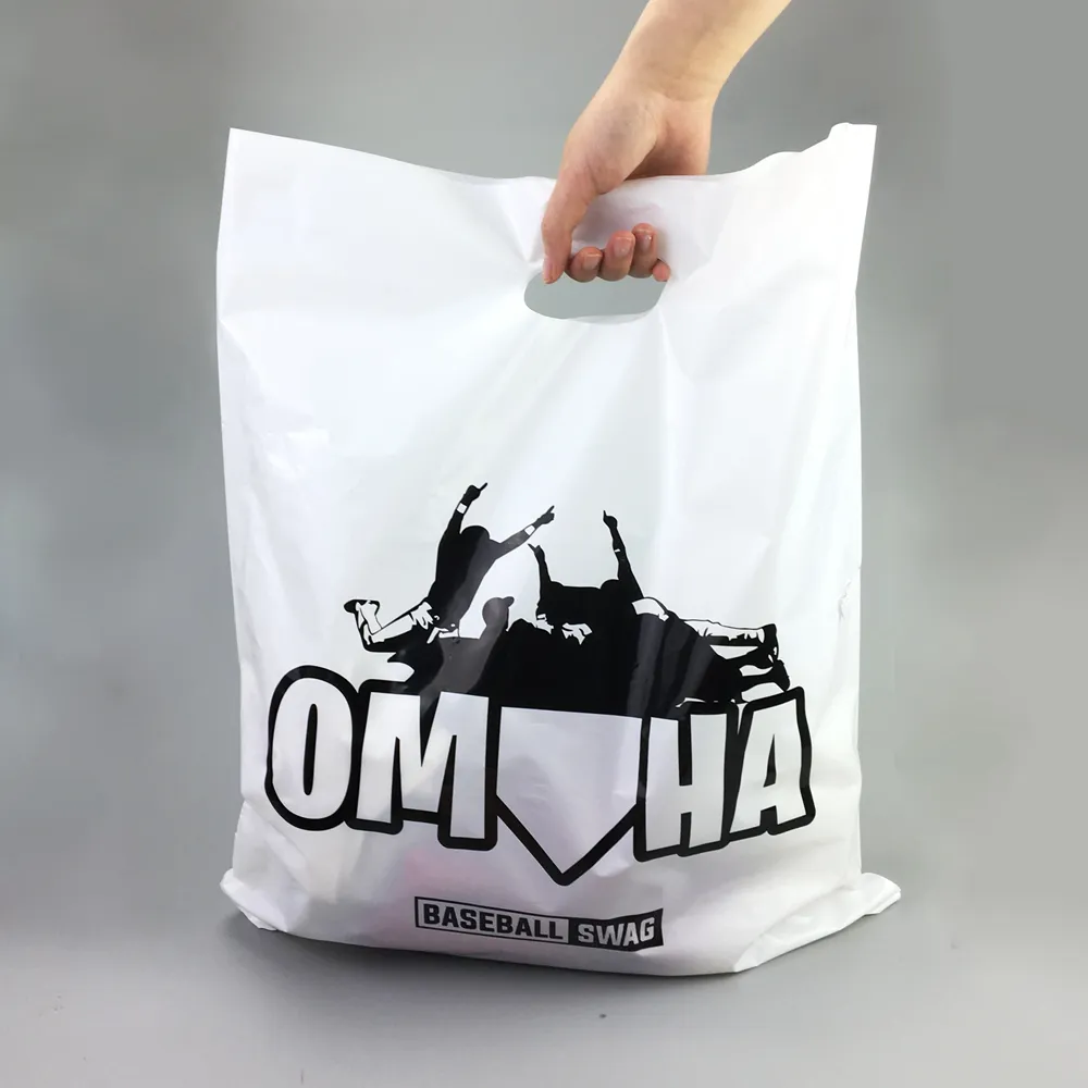 Buste personalizzate in plastica fustellate sacchetti della spesa in plastica riutilizzabili sacchetti di spedizione regalo sfusi con manici