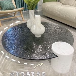 Tempered <b>Glass</b> Coffee <b>Table</b> Round Modern Minimalist Living Room Italian Style Light Luxury Design - Product Image 1