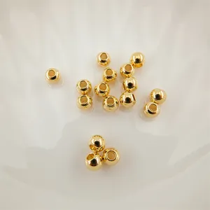 Perle boule ronde lisse en laiton plaqué or 14K, perles d'isolation pour la fabrication de bijoux, accessoires de bracelet
