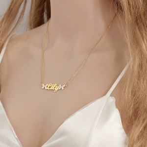 Custom <strong>Name</strong> Jewelry Gold Plated Stainless Steel Full Crystal Double Butterfly L;etters Pendant Necklace Gift <strong>for</strong> Women <strong>Girls</strong> - Product Image 5