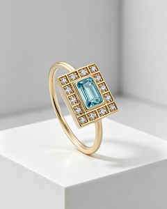 Bague pour homme en or massif 18 carats de style européen, design royal de Dubaï, avec pierre centrale en topaze bleue ou aquamarine de <span class=keywords><strong>3</strong></span> carats et diamants de 1,2 carat - Product Image 5