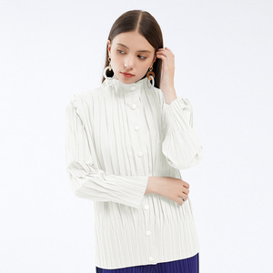 Chaqueta de cuello alto coreana con hebilla fina para <span class=keywords><strong>mujer</strong></span>, cortavientos versátil a la <span class=keywords><strong>moda</strong></span>, cárdigan plisado, primavera, otoño e <span class=keywords><strong>invierno</strong></span>, <span class=keywords><strong>2023</strong></span> - Product Image 3