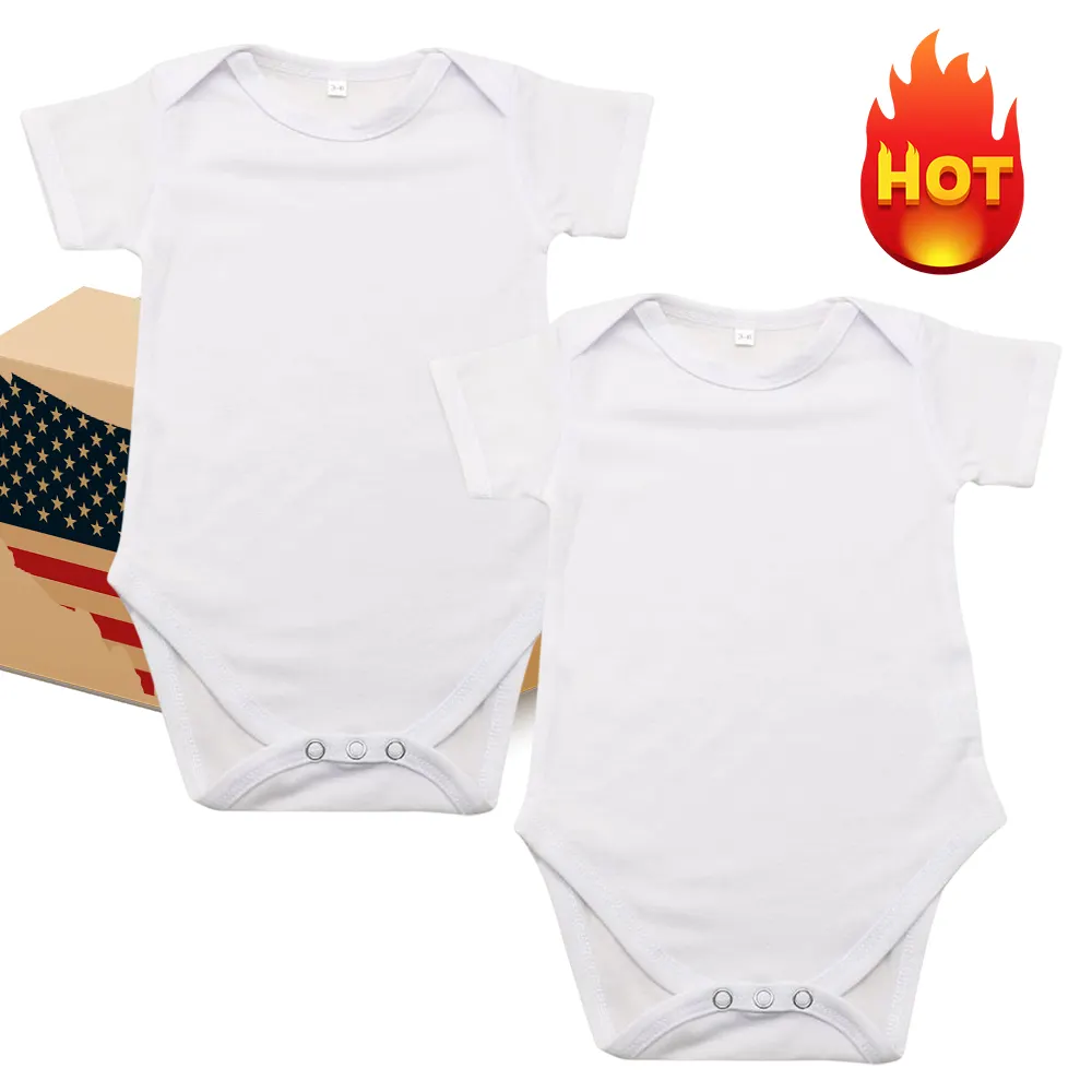 USA Warehouse all sizes non faded blank sublimation Soft Breathable Cotton Feel white baby cloth 100% polyester Newborn Jumpsuit