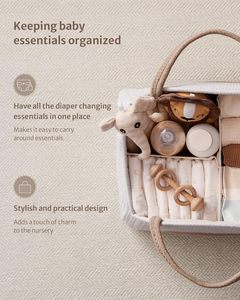 Cesta de Algodón de Estilo Moderno para Bebés, Organizador de Pañales con Asa, Forma Circular - Product Image 6