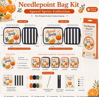 Kit de sac de voyage DIY FinishFlow Aperol Spritz Needlepoint, auto-finissable, en toile de coton imprimée avec fermeture éclair sur trois côtés, pour adulte