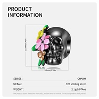 Manik-manik Jimat Kartun Bunga dan Tengkorak Halloween Nyata 925 Perak Murni Enamel Liontin Fit Asli Charm Gelang Wanita Perhiasan