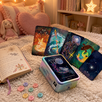 Cartes de tarot éducatives et de divertissement personnalisées avec estampage à chaud doré |   Boîte à fond plat en carton noir avec couvercle