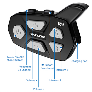 Intercomunicador BT para casco de motocicleta, modelo R9, 1500m, para 6 conductores - Product Image 1
