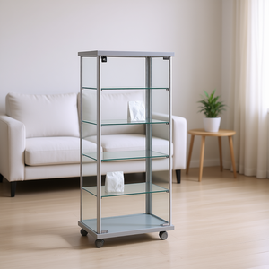 Vitrine moderne avec cadre en aluminium, 55 cm de large, étagères en verre gris clair, porte verrouillable, hauteurs réglables, 145 cm de haut - Product Image 3