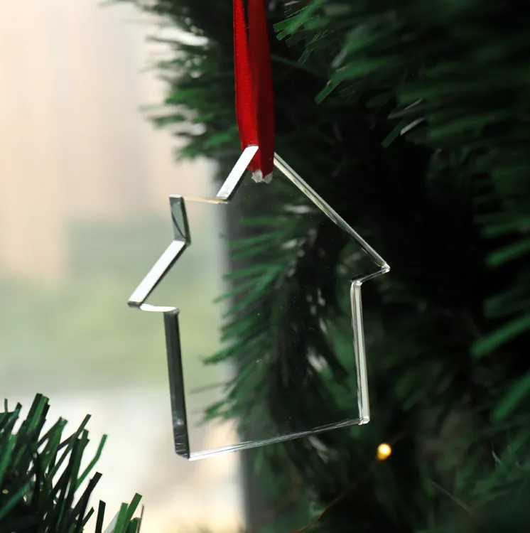 MH-DS0283 맞춤 조각 명확한 크리스마스 트리 장식 유리 집 모양 매달려 경 사진 유리 크리스마스 장식