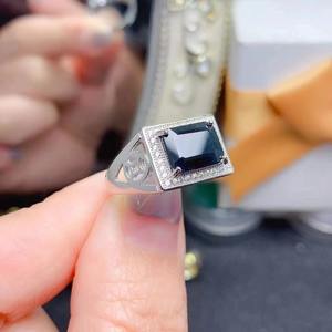 แหวนหมั้นผู้ชายเงินแท้ 925 ชุบทองคำขาวคุณภาพสูง ประดับพลอยไพลิน - Product Image 5