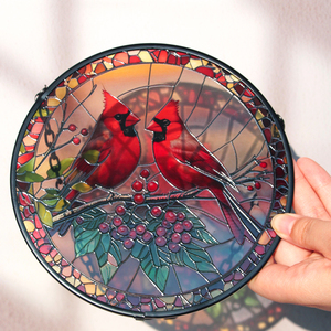 Metal Chain Christmas Ornaments for <b>Tree</b> Decorations Glass Suncatcher for Window with Northern Cardinal - Product Image 1