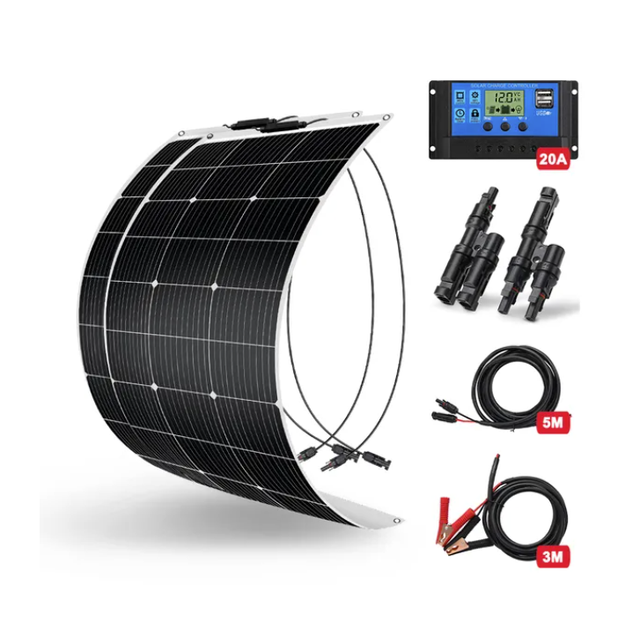 Dokio 200W Flexible Solar Panel Kits with 20A 12V Charger Controller System Waterproof for Home Caravan Camping Boat RV Travel