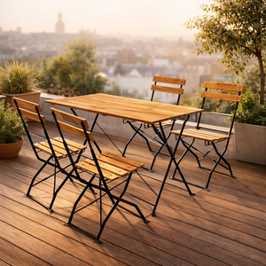 Ensemble de table et chaises pliantes en bois traditionnelles, légères, portables et confortables, 5 pièces, pour hôtel et villa - Product Image 1