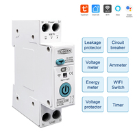 Interrupteur intelligent WIFI TUYA 63A TOMZN 1P+N avec compteur d'énergie, disjoncteur de mesure, protection contre les surtensions, les surintensités et les fuites, relais MCB