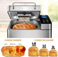 2 LB Edelstahl Brotbackautomat für Zuhause mit LED-Anzeige und 25 Intelligenten Kochprogrammen