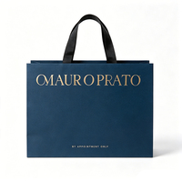 Sacs en papier bleu marine de luxe avec logo en feuille d'or, sacs shopping personnalisés en ruban satiné noir pour boutiques et emballages cadeaux de fêtes