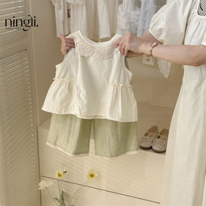 Conjunto de verano para niñas, elegante suéter y pantalones para niñas, conjunto de dos piezas para ropa casual de verano para niñas pequeñas - Product Image 1