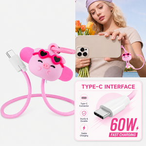 Cable <span class=keywords><strong>de</strong></span> Carga Rápida Pink Pig <span class=keywords><strong>de</strong></span> 60W, Antirrobo, Agradable al Tacto, Universal para Celulares y Laptops, con Correa <span class=keywords><strong>de</strong></span> Muñeca para Viajes y Actividades al Aire Libre - Product Image 1