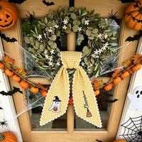 Écharpe de décoration d'Halloween personnalisée en toile, brodée à carreaux, avec volants, motif fantôme 'Trick or Treat', vente en gros